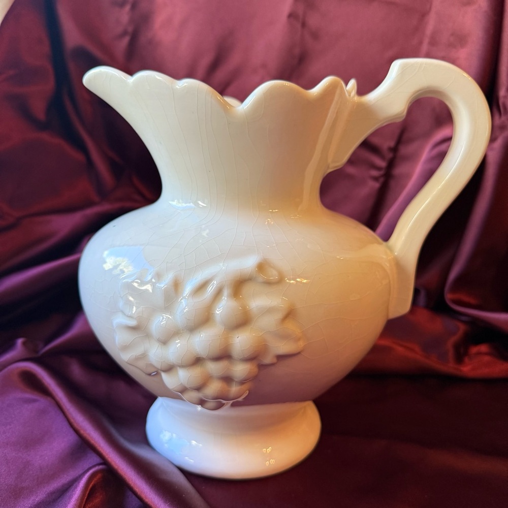 Vintage Ceramic Ivory Pitcher with‎ Grape Design